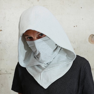 Conjunto de presente com capuz e máscara de ninja assassino de algodão cinza claro mesclado, fantasia de cavaleiro com capuz, cosplay, moletom com capuz Rogue Templar Unity