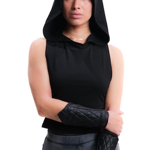 Assassin Vest Top Hooded with Removable Mask, Burning Man Outfit Women, Apocalyptic Festival Clothing, Rogue Cosplay, Wasteland Hood Top image 2