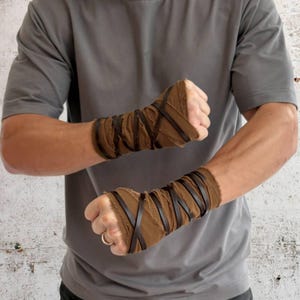 Moss Green Battle Wraps Medieval Hand & Wrist Binding Gauntlet Fantasy Gloves Viking Armor Ren Faire Ranger Larp Cosplay Costume