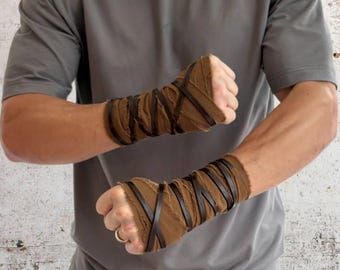 Mosgroen Battle Wraps Middeleeuwse hand- en polsbinding handschoen Fantasy Handschoenen Viking Armor Ren Faire Ranger Larp-cosplaykostuum