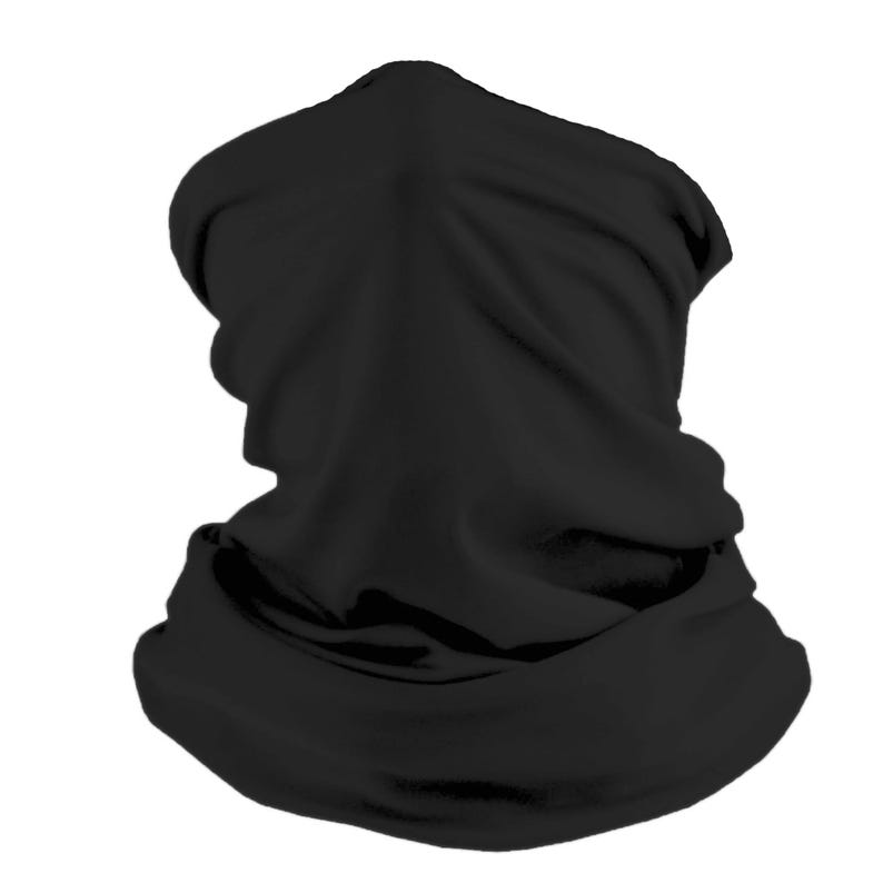 K&ouml;nnte beinhalten: Ein schwarzer Nackentuch aus weichem, dehnbarem Stoff. Es kann als Gesichtsmaske, Nackenw&auml;rmer oder Stirnband getragen werden.