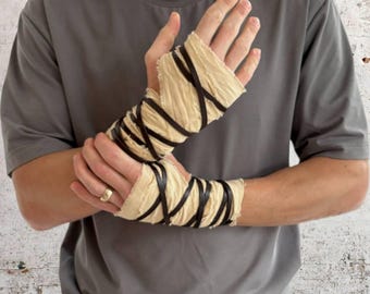 Guantes de batalla de arena, vendaje medieval para manos y muñecas, guantelete sin dedos, guantes de fantasía, armadura vikinga, brazalete de guardabosques para LARP, disfraz de cosplay