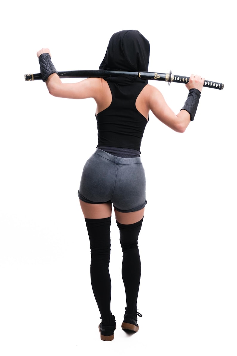 Assassin Vest Top Hooded with Removable Mask, Burning Man Outfit Women, Apocalyptic Festival Clothing, Rogue Cosplay, Wasteland Hood Top image 3