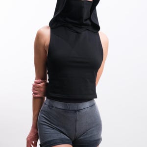 Assassin Vest Top Hooded with Removable Mask, Burning Man Outfit Women, Apocalyptic Festival Clothing, Rogue Cosplay, Wasteland Hood Top image 6