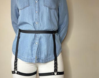 Black Leather Leg Harness: Gothic Punk Festival Thigh Belt