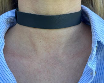 Wide Black Leather Choker: Adjustable Minimalist Collar