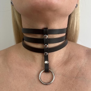 Gargantilla de cuero personalizada, collar tipo gargantilla con anilla en O, collar gótico punk hecho a mano de tamaño personalizado, collar tipo gargantilla con anilla en O para mujer, regalo para ella
