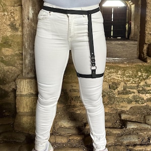 Women leather thigh harness, Natural leather leg accessories, Waist and leg straps harness, Thigh harness belt, Leather lingerie harness