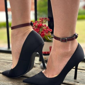 Burgundy Leather Ankle Bracelet: Adjustable Women&#39;s Foot Jewelry
