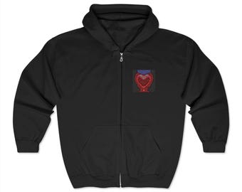 Heart Design Unisex Full Zip Hoodie, Cozy Gift for Her, Valentine's Day Outfit, Casual Layering, Fashionable Comfort