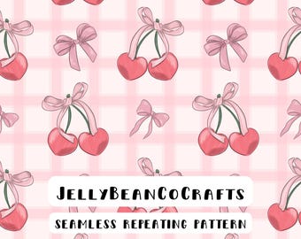 Coquette Cherries and Bows Seamless Pattern | Fabric and Vinyl (Digital Design)