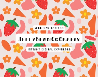 Strawberry Abstract Seamless Pattern: Digital Fabric Design (PNG Download)