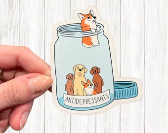 Antidepressant Dogs In A Jar Sticker: Dog Lover Gift