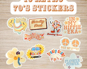 70s Retro Sticker Set: Vintage-Inspired Designs (10 Pack)
