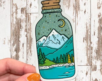 Mountain Landscape in a Jar Glossy Vinyl Sticker