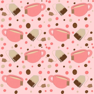 Charming Tea Cup & Tea Bag Seamless Pattern | Tea Lover Seamless Pattern | JPEG and PNG | Transparent Background