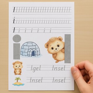 ¡Aprende la letra I de forma divertida! Linda página de práctica para escribir y descubrir: perfecta para que los pequeños se inicien en el abecedario.