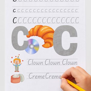 ¡Aprende la letra C de forma divertida! Linda página de práctica para escribir y descubrir: perfecta para que los pequeños se inicien en el abecedario.