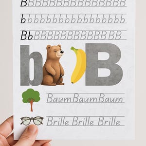¡Aprende la letra B de forma divertida! Linda página de práctica para escribir y descubrir: perfecta para que los pequeños se inicien en el abecedario.