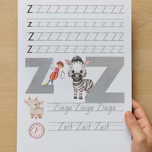 ¡Aprende la letra Z de forma divertida! Linda página de práctica para escribir y descubrir: perfecta para que los pequeños se inicien en el abecedario.