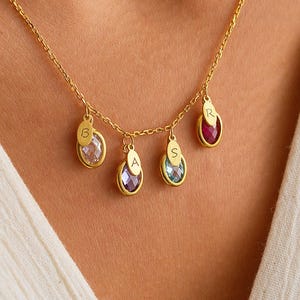 Birthstone Initial Necklace, Birthstone Letter Necklace, Gold Gemstone Necklace, Custom Birthstone Necklace, Personalized Birthstone Pendant