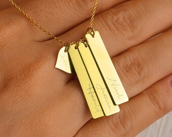 Collar con nombre de barra múltiple, regalo para madre, colgante con nombre de oro, joyería grabada con nombre de cumpleaños, collar de barra personalizado, colgante de barra personalizado