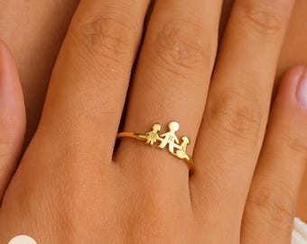 Anillo familiar con grabado de mascota, anillo con estampado de gato, anillo con inicial personalizado, anillo con letra personalizada, anillo con inicial de regalo para niños, joyería con letras para madre