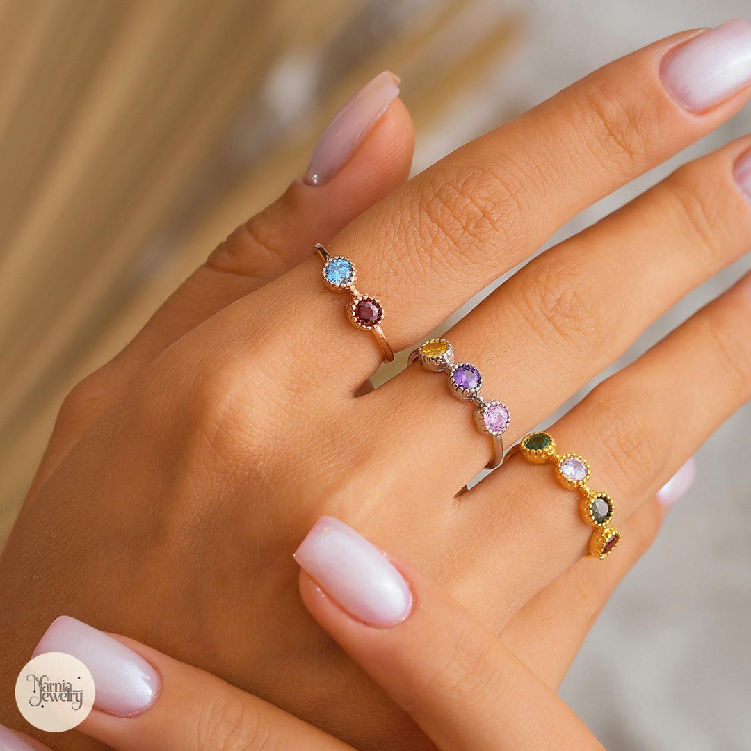 Multiple Birthstones Ring, Family Gemstone Ring, Customized Ring for ...