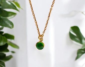 Gold Filled Emerald Green Zirconia Necklace – Minimalist Handmade Jewelry