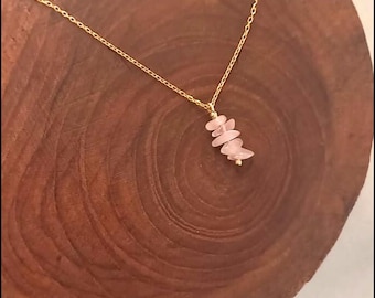 Natural Rose Quartz Pendant Necklace: Sterling Silver or Gold Filled Chain