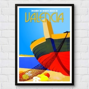 Valencia Strand Poster, Vintage Reiseplakat Spanien, Wandkunst Valentino, Retro Poster Spanien, Cartel de Valencia, Wohndekor Poster Spanien