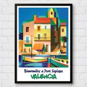 Port Saplaya Poster, Vintage Travel Poster Spain, Wall Art Valencia, Retro Poster Valencia, Cartel de Valencia, Home Decor Poster Spain