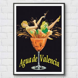 Agua de Valencia Poster, Vintage Reiseplakat Spanien, Wandkunst Valenien, Retro Poster Valenien, Kartell de Valentino, Wohndekor Poster Spanien