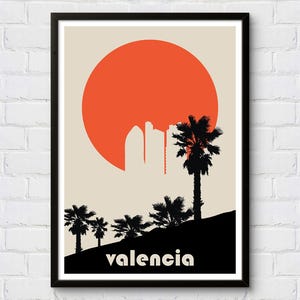 Valencia Skyline Poster, Vintage Reiseplakat Spanien, Wandkunst Valenien, Retro Poster Valenien, Cartel de Valencia, Wohndekor Poster Spanien