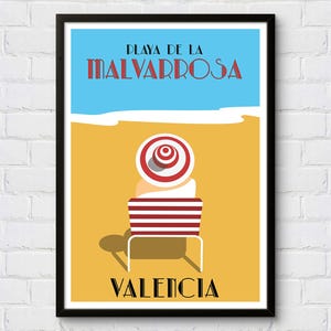 Playa de la Malvarrosa Poster, Vintage Reiseplakat Spanien, Wandkunst Valenja, Retro Poster Valenien, Cartel de Valencia, Wohnkultur Poster