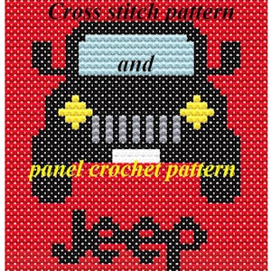Può includere: Modello a punto croce e all'uncinetto per una Jeep rossa. Il disegno è largo 39 punti e alto 47 punti.