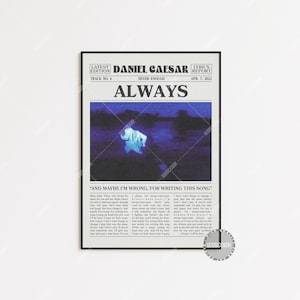 Impression de journal Daniel Caesar, toujours affiche, impression toujours des paroles, affiche Daniel Caesar, affiche JAMAIS ASSEZ, LC3 LESS124
