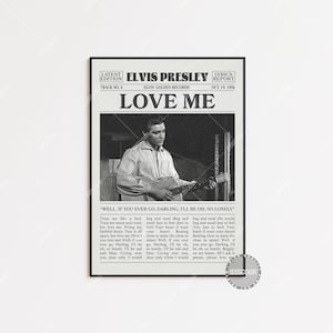 Elvis Presley Retro Newspaper Print, Love Me Poster, Love Me Print, Elvis Presley Poster, Elvis' Golden Records Poster,  LC3 LESS165