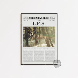 Stampa di giornale retrò di Childish Gambino, poster L.E.S., stampa del testo di L.E.S., poster di Childish Gambino, poster del campeggio, LC3 LESS103