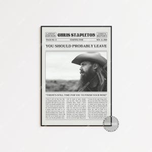 Stampa di giornale di Chris Stapleton, Poster "Dovresti probabilmente andartene", Stampa del testo, Poster di Chris Stapleton, Poster "Ricominciare da capo", LC3