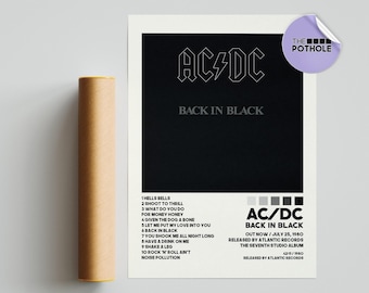 AC/DC Posters / Back in Black Poster, Album Cover Poster, Poster Print Wall Art, Boston Album Cover, AC/Dc, Back in Black, Rock Band