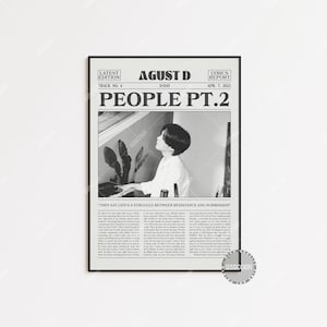 Stampa di giornale retrò di Agust D, poster di People Pt. 2, stampa del testo di People Pt. 2, poster di Agust D, poster di D-2, K-pop, poster dei BTS LC3 LESS21
