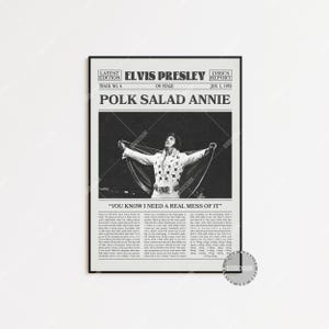 Stampa di giornale retrò di Elvis Presley, poster di Polk Salad Annie, stampa di Polk Salad Annie, poster di Elvis Presley, poster dei Golden Records di Elvis LC3
