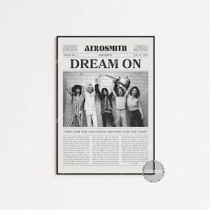 Impresión de periódico retro de Aerosmith, póster Dream On, impresión de la letra de Dream On, póster de Aerosmith, LC3