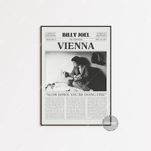 Stampa di giornale retrò di Billy Joel, poster di Vienna, stampa dei testi di Vienna, poster di Billy Joel, poster di The Stranger, LC3 V4