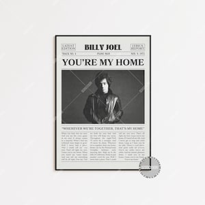 Stampa di giornale retrò di Billy Joel, poster di You're My Home, stampa del testo di You're My Home, poster di Billy Joel, poster di The Stranger, LC3