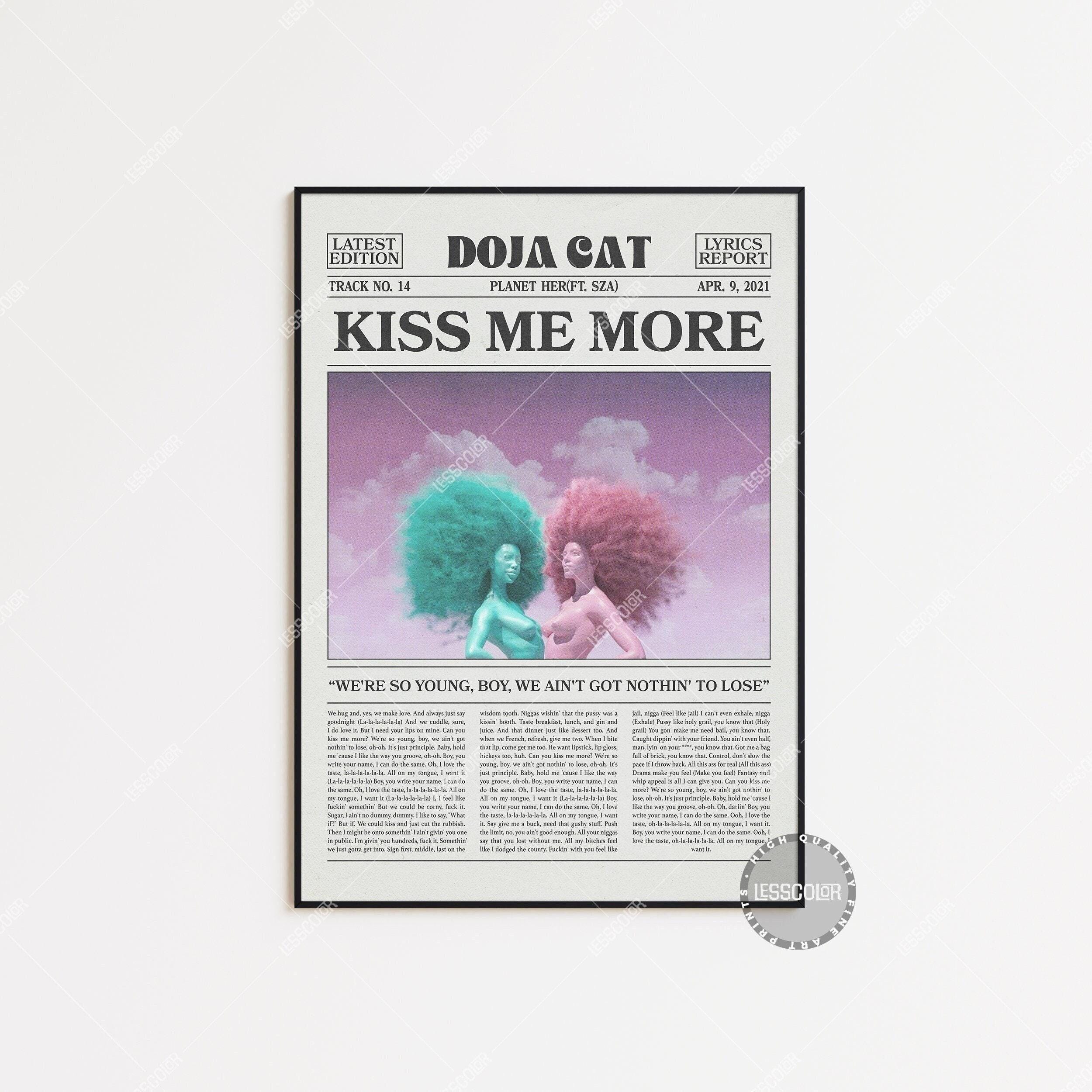 Doja Cat and SZA Retro Newspaper Print, Kiss Me More Poster, Kiss