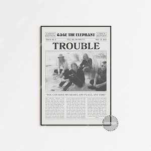 Stampa di giornale di Cage the Elephant, Poster di Trouble, Stampa del testo di Trouble, Poster di Cage the Elephant, Dimmi che sono carina, LC3 LESS93