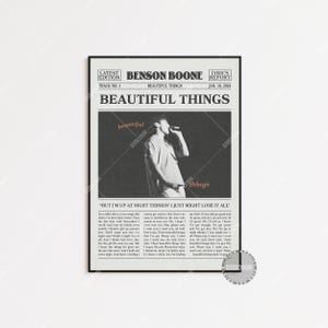 Benson Boone Retro Newspaper Print, Beautiful Things Poster, Beautiful Things Lyric Print, Benson Boone Poster, Poster,  LC3
