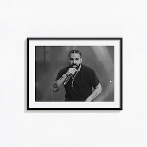 Poster di Drake / Arte murale in bianco e nero di Drake, poster musicale, decorazioni per la casa, stampe fotografiche, poster del rapper